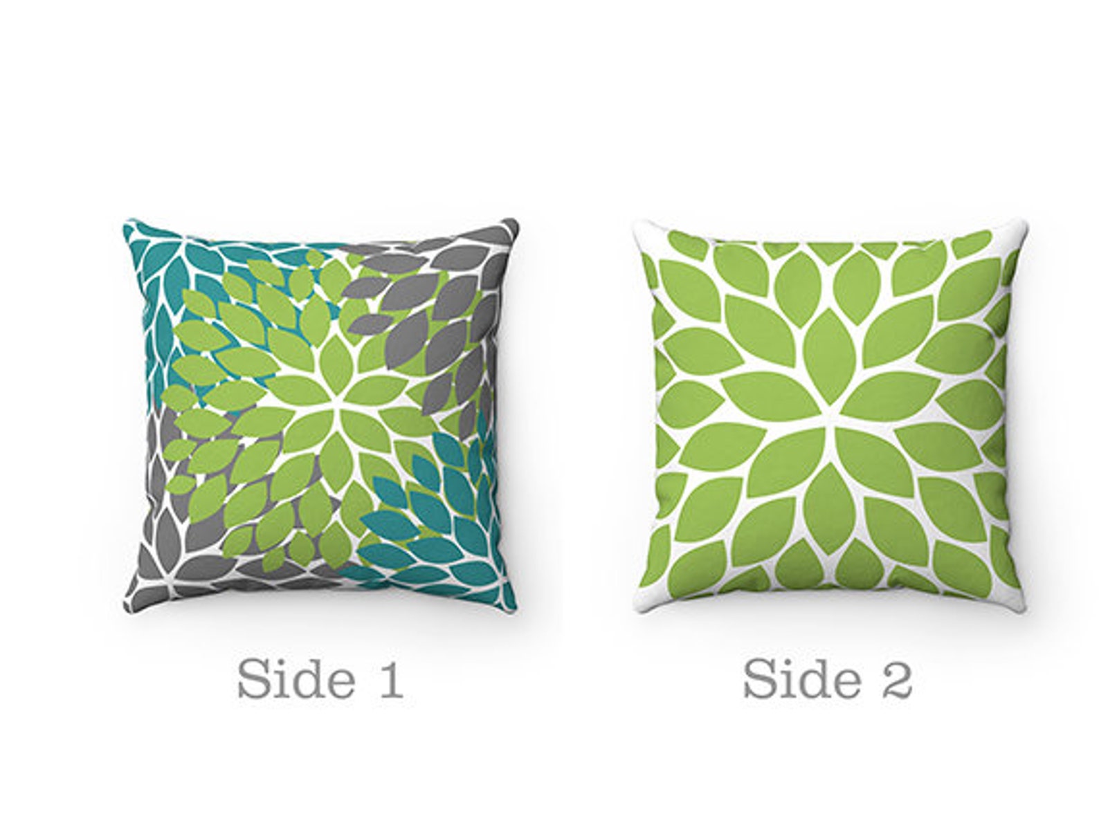 Teal Green Gray Pillow Covers Flower Burst Pillow Cover Etsy
