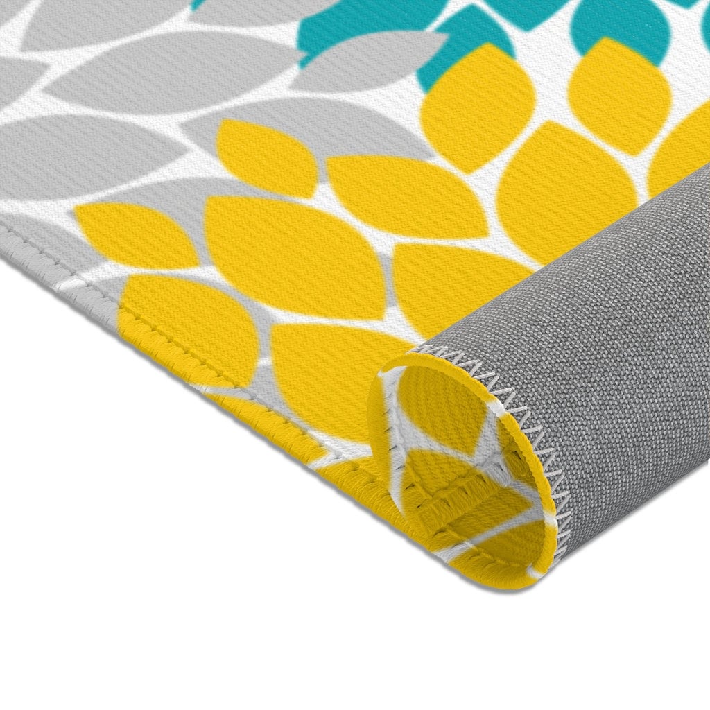 Yellow Gray Turquoise Floral Area Rug Kitchen Floor Mat Etsy