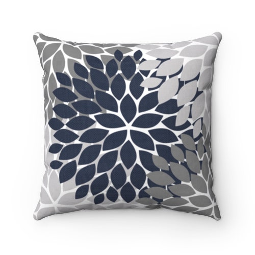 Navy and Gray Pillow Covers Flower Burst Pillow Cover 20x20 Etsy