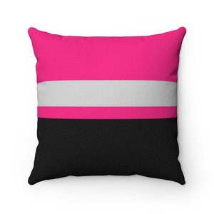 Fuchsia Pillow, Bright Pink and Black Color Block Throw Pillow and Pillow Covers, Hot Pink Decorative Pillow, Modern Home Decor - PIL266