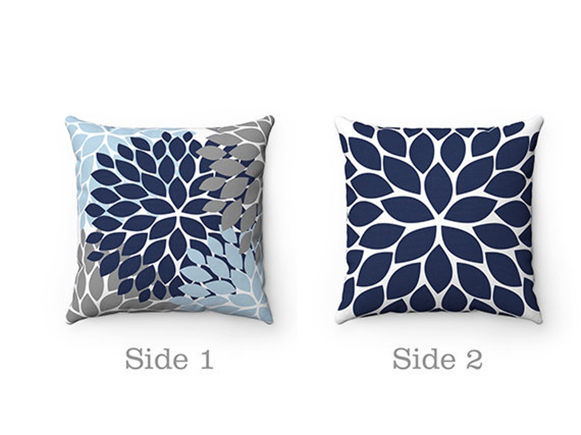 Blue and Gray Pillow Covers Flower Burst Pillow Cover Blue Etsy