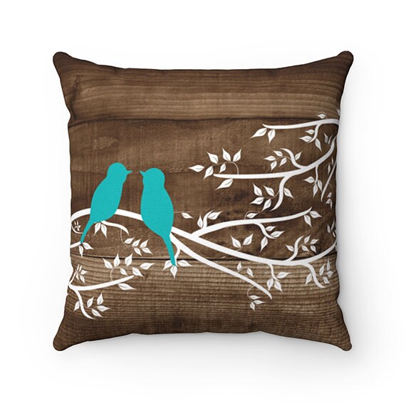 Rustic Pillow Cover Love Birds Personalized Throw Pillow Cover