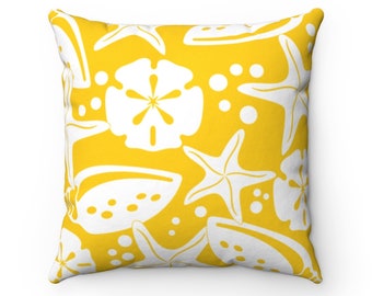 Yellow Starfish Pillow, Seashell Pillow, Beach House Decor, Yellow Throw Pillow Cover, Yellow Sand Dollar Pillow - PIL309