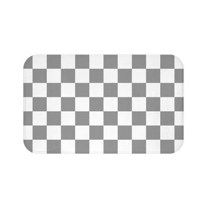 Checkered Gray and White Bath Mat, Washable Modern Shower Mat, Cute and Trendy Pattern Kitchen Floor Mat - MAT212