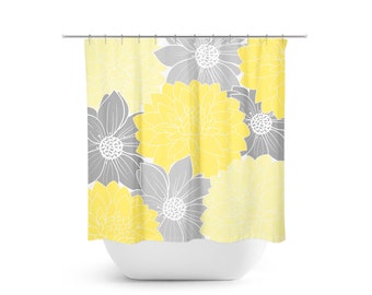 Yellow and Gray Shower Curtain, Yellow Floral Bathtub Curtain for Girl Bathroom Decor - SHOWER182