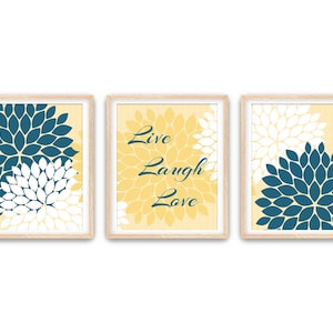 Home Decor Wall Art CANVAS, Live Laugh Love, Yellow and Blue Art, Flower Burst Bathroom Wall Decor, Blue and Yellow Bedroom Decor - HOME30 image 4
