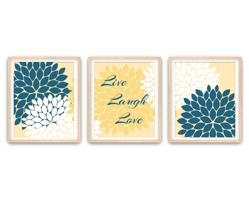 Home Decor Wall Art CANVAS, Live Laugh Love, Yellow and Blue Art, Flower Burst Bathroom Wall Decor, Blue and Yellow Bedroom Decor - HOME30 image 4