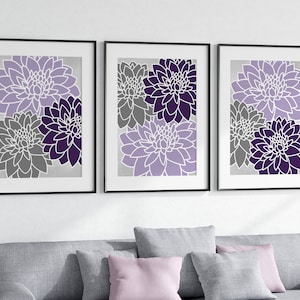 Purple Grey Flower Burst Art, Home Decor Wall Art Canvas and Prints, Bathroom Wall Decor Framed Art, Purple Bedroom Decor - HOME1136