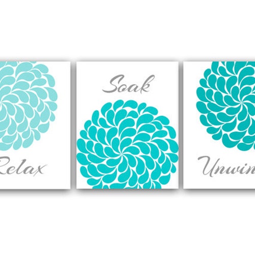 CANVAS Bathroom Wall Art Relax Soak Unwind PRINTS Aqua Etsy