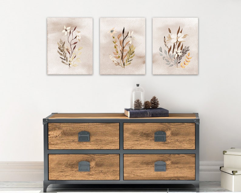 Wildflowers Boho Wall Art 3 Piece Set Canvas, Watercolor Flowers ...