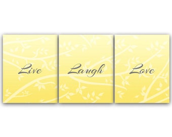 Home Decor CANVAS Wall Art, Live Laugh Love CANVAS, Yellow and Gray Wall Art, Bathroom Wall Decor, Yellow Bedroom Decor - HOME78