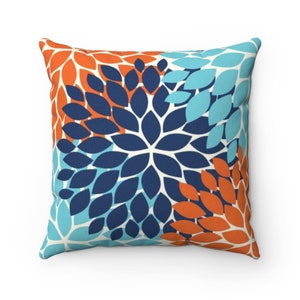 Orange and Blue Pillow, Flower Burst Pillow, Throw Pillow Cover, Accent Pillow, Modern Home Decor, Nursery Pillow - PIL351