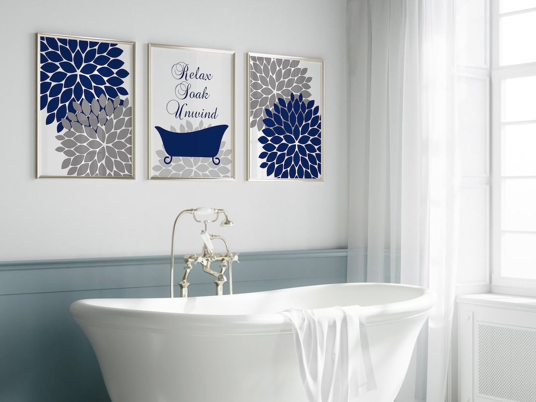 Blue and Gray Bathroom Decor, Relax Soak Unwind, Bathroom CANVAS or PRINTS, Claw Tub Art Prints ...