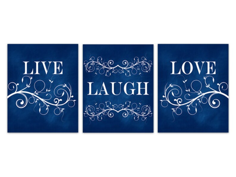 Blue Wall Art, Navy Home Decor, Live Laugh Love CANVAS, Bathroom Decor, Navy Bedroom Wall Art, Nursery Wall Art, Wall Hangings HOME197 image 1