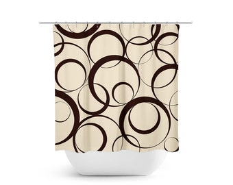 Brown Shower Curtain, Geometric Bath Curtain, Brown & Beige Bathroom Decor, Fabric Shower Curtain, Swirl Bathroom - SHOWER147