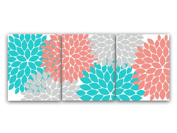 Attracktive teal and coral bedroom ideas Home Decor Canvas Or Wall Art Prints Coral And Teal Flower Etsy