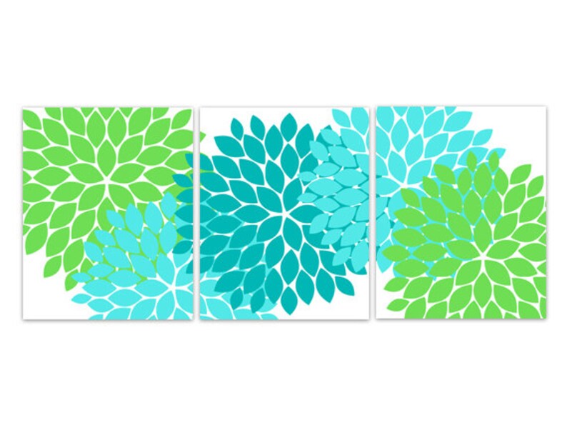 Home Decor CANVAS Wall Art Turquoise and Green Flower Burst Etsy