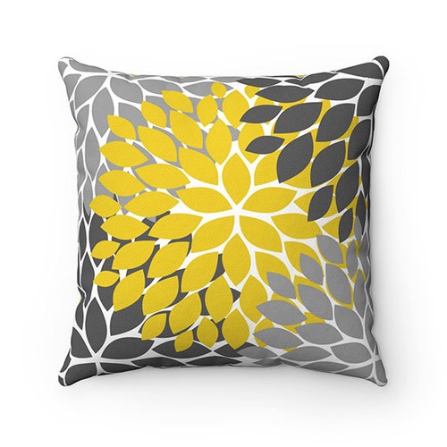 Yellow Gray Flower Pillow Cover Throw Pillow Modern Home Etsy
