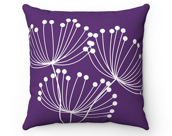 Purple Dandelion Pillow, Purple Flower Throw Pillow Cover, Accent Pillow, Purple Home Decor, Nursery Pillow, Dandelion Decor - PIL103