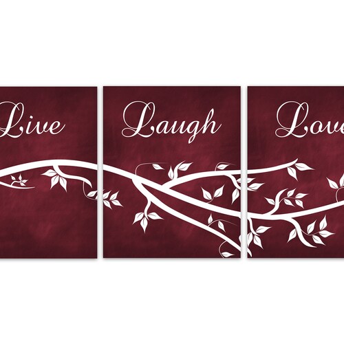 Burgundy and White Bedroom Wall Art Live Laugh Love CANVAS Etsy