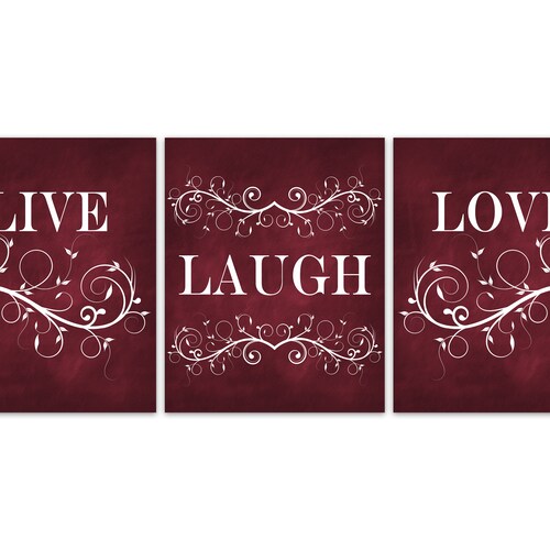 Burgundy and White Bedroom Wall Art Live Laugh Love CANVAS Etsy
