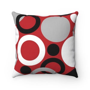 OUTDOOR PILLOW, Red and Black Geometric Circles Pillow, Outdoor Accent Pillow, Porch Pillow, Patio Pillow - OPIL353