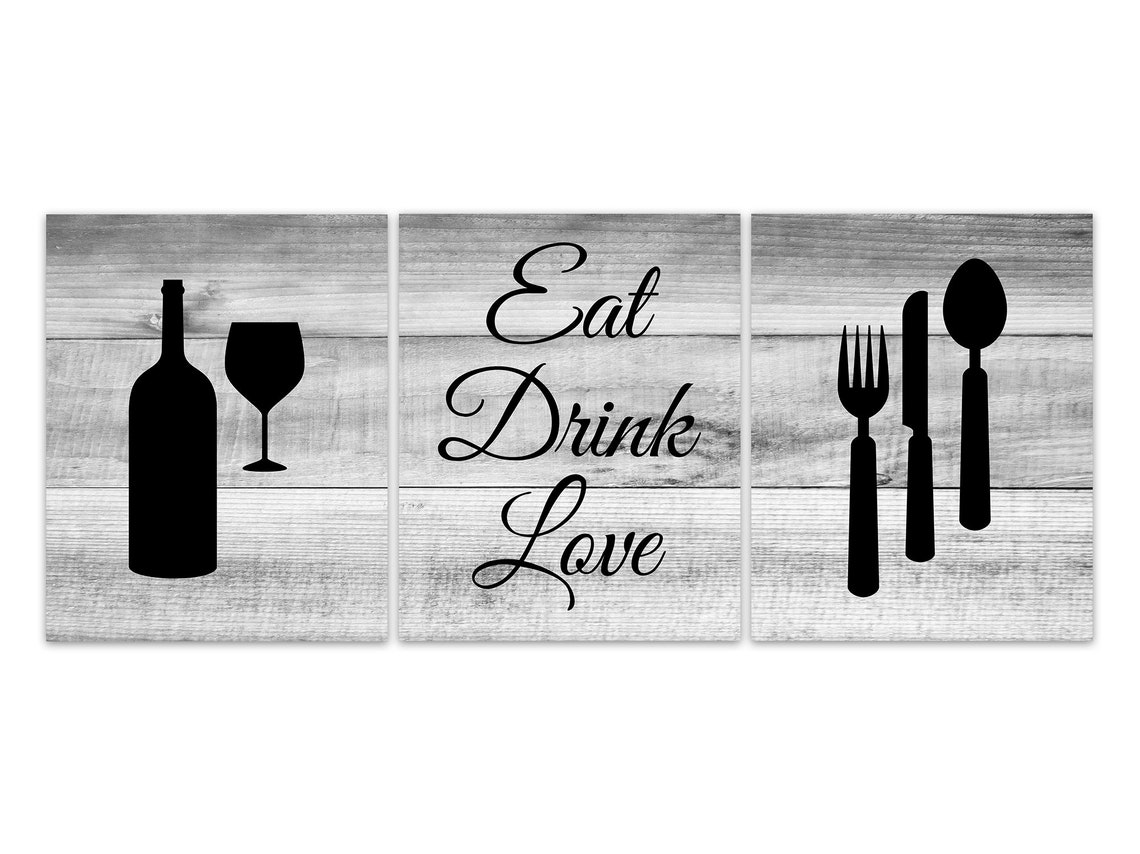 Rustic Kitchen Art Eat Drink Love Fork Spoon Wall Decor Etsy
