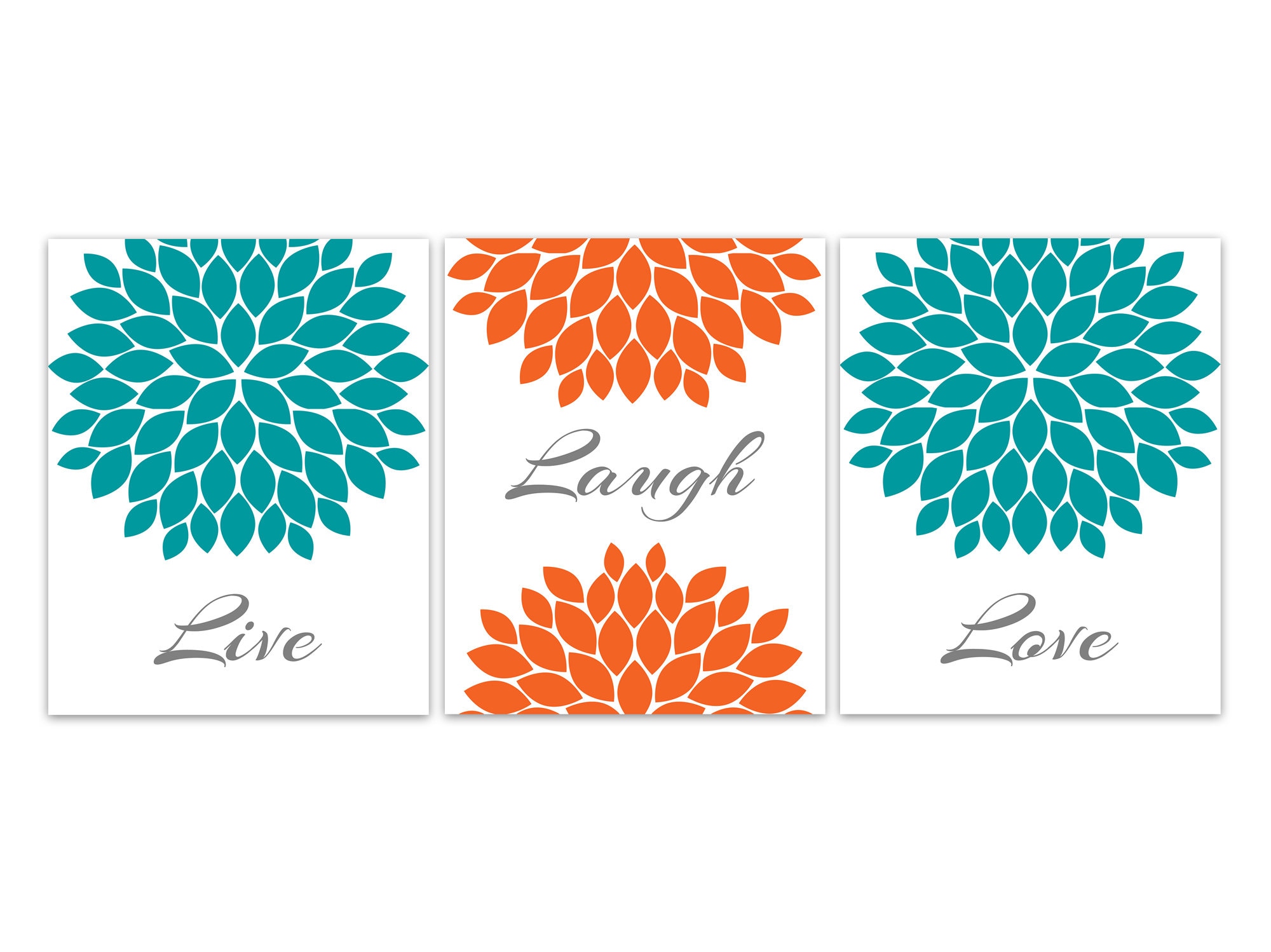 Live Laugh Love Home Decor Canvas Orange Teal Flower Wall Art