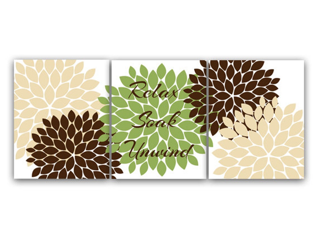 Home Decor Wall Art, Green and Brown Bathroom CANVAS Wall Art, Relax