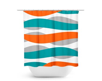 Orange and Teal Shower Curtain, Abstract Shower Curtain, Abstract Ribbon Orange Bathroom Decor, Abstract Wave Shower Curtain - SHOWER122