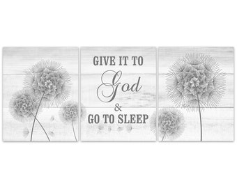 Give It to God and Go To Sleep Sign, Farmhouse Decor, Dandelion Wall Art Prints or Canvas, Religious Gift, Dandelion Bedroom Art - HOME585