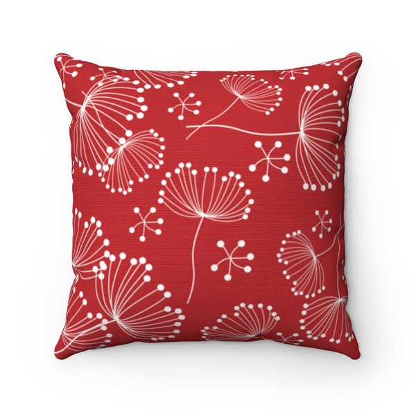 Red Pillow Cover, Dandelion Throw Pillow, Red Accent Pillow, Dandelion Nursery Pillow, Red Home Decor - PIL282