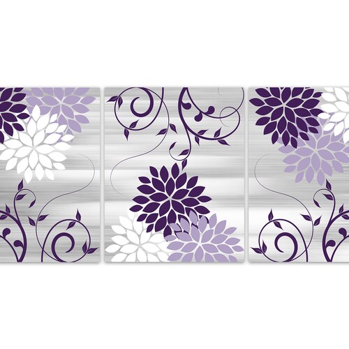 Home Decor Wall Art Purple and Grey Flower Burst CANVAS Art Etsy
