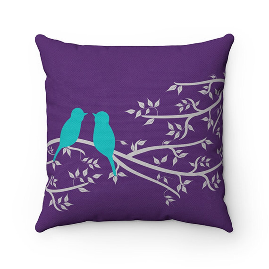 Purple and Teal Throw Pillow COVERS Personalized Love Birds Etsy
