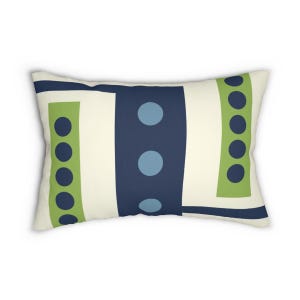 Blue Green Geometric Lumbar Pillow, 14x20 Pillow, Blue Abstract Porch Pillow, Green Accent Pillow, Stripe Dot Back Support Pillow - LBR39