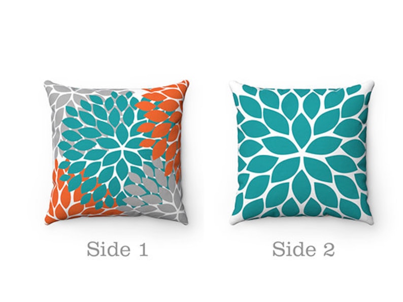 Orange and Teal Throw Pillow Cover Turquoise Pillow Orange Etsy