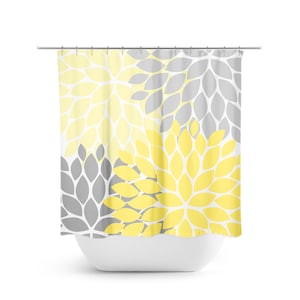 Yellow and Gray Shower Curtain, Floral Shower Curtain, Yellow Bathroom Decor, Guest Bathroom, Girls Bathroom, Floral Bath Curtain - SHOWER36
