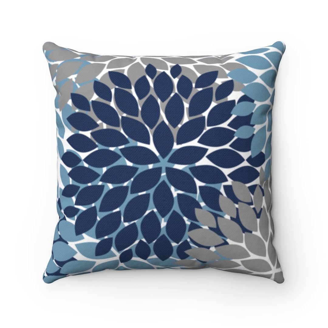 Throw Pillow Cover Blue and Gray Flower Burst Pillow Cover Etsy