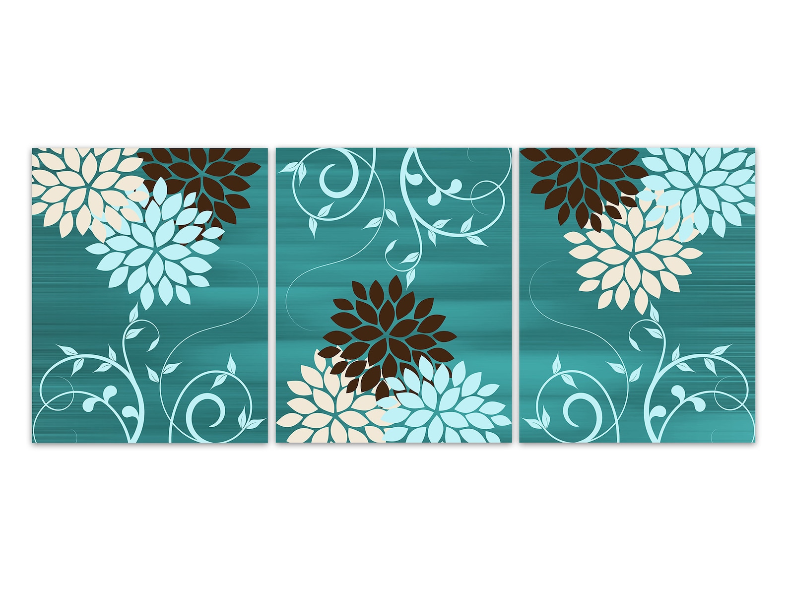 Teal and Brown Wall Decor Turquoise Flower Burst Art Home Etsy