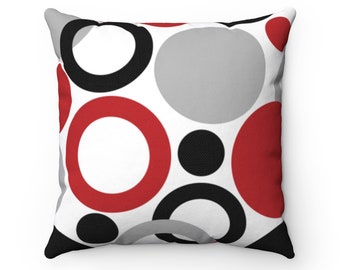 red and gray throw pillows