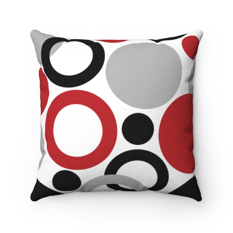 Red Black & Gray Throw Pillow Cover Geometric Circle Pillow Etsy