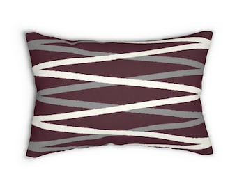 Burgundy Lumbar Pillow, Gray White Criss Cross Lumbar Pillow, 14x20 Pillow, Porch Pillow, Burgundy Accent Pillow, Geometric Pillow - LBR25