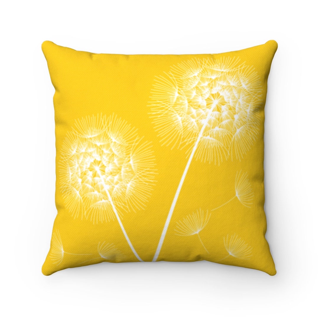 Dandelion Throw Pillow, Yellow Pillow Cover, Accent Pillow, Yellow