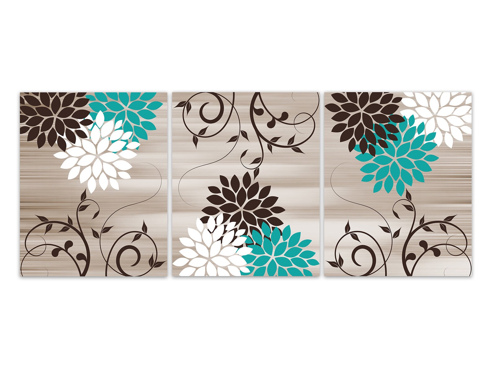 Teal and Brown Flower Burst Art Home Decor Wall Art Prints or Etsy