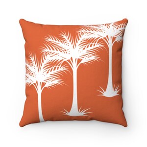 Orange Throw Pillow, Palm Tree Decorative Pillow Cover, Orange Tropical Decor, Beach House Decor Orange Accent Pillow PIL191 image 2