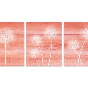 Coral Wall Art PRINTS or CANVAS, Dandelion Art, Home Decor, Coral Bedroom Art, Coral Nursery, Wood Effect, Country Home Decor - HOME282