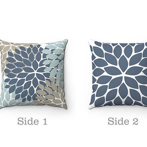 Slate Blue Aqua Taupe Throw Pillow Covers, Flower Burst Pillow Cover, Blue Throw Pillow Cover, Nursery Pillow, Modern Home Decor - PIL91 imagen 4