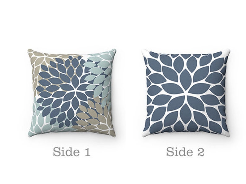 Slate Blue Aqua Taupe Throw Pillow Covers, Flower Burst Pillow Cover, Blue Throw Pillow Cover, Nursery Pillow, Modern Home Decor - PIL91 imagen 4