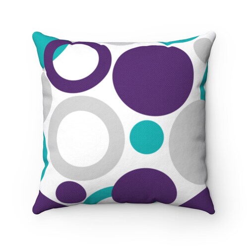 Purple Teal Gray Pillow Cover Flower Throw Pillow Case Aqua Etsy