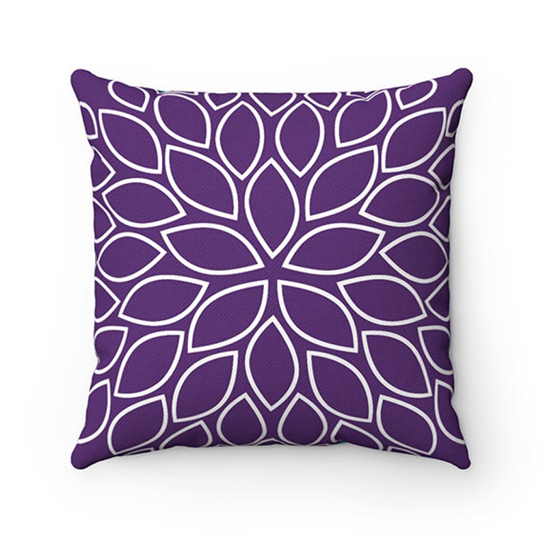Throw Pillow Cover Purple Teal Gray Flower Burst Pillow Etsy